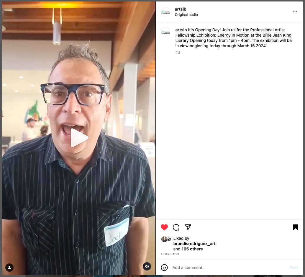 Arts Council for Long Beach Professional Artist Fellows Instagram screencap