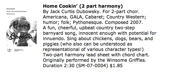 Home Cookin' 2-Part Harmony