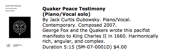 Quaker Peace Testimony Art Song Piano/Vocal