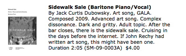 Sidewalk Sale Art Song Baritone/Vocal