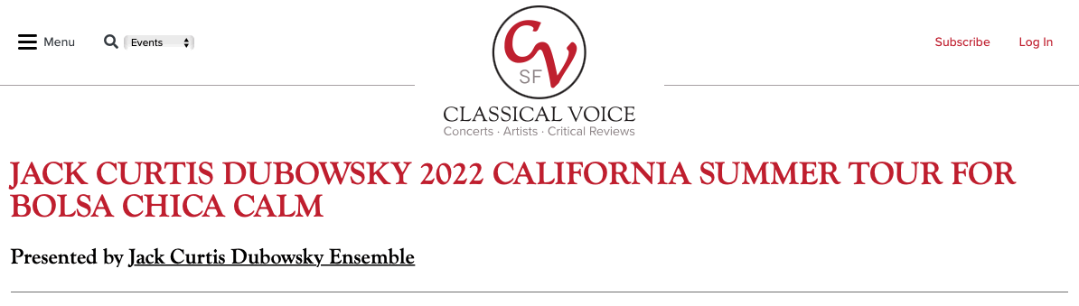 San Francisco Classical Voice Bolsa Chica Calm Tour