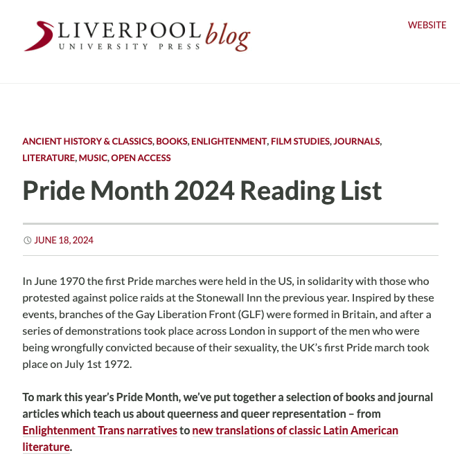 Liverpool University Press Pride Month Reading List