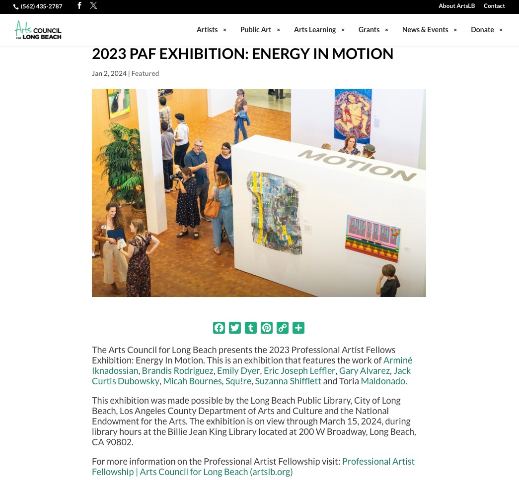 Professional Artist Fellows Exhibition: Energy in Motion