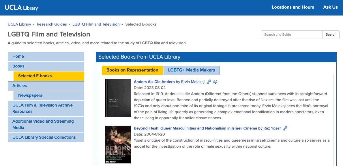 UCLA Library's selected books on representation and LGBTQ+ Media Makers